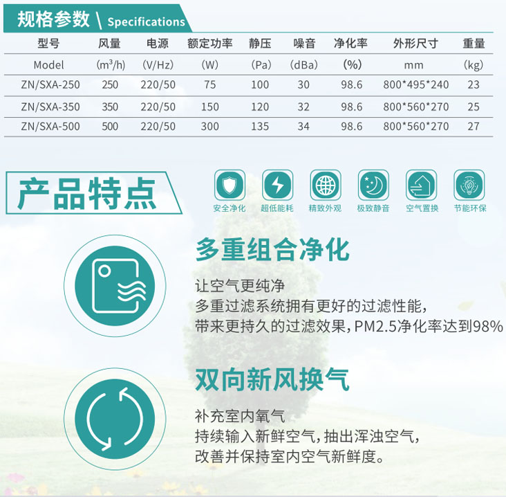 家用PM2.5高效双向流净化一体机
